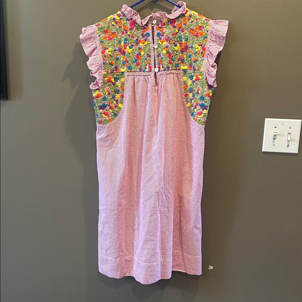 Sister Mary Floral Embroidered Seersucker Dress Cottagecore Boho Womens Sm - Picture 5 of 7